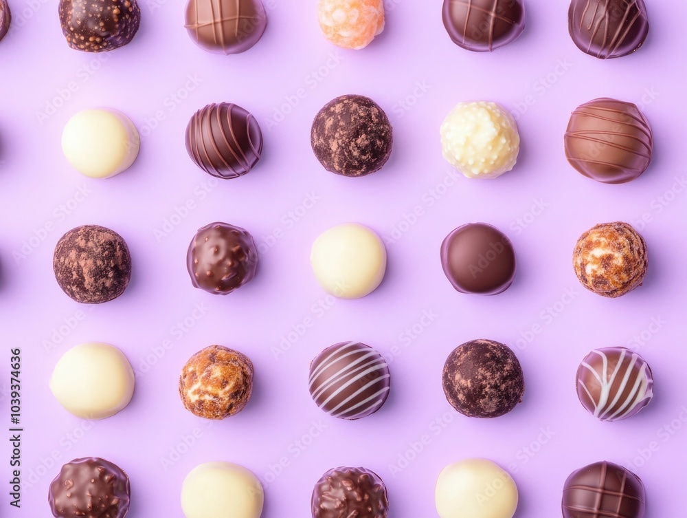 Aufkleber flat lay photography of an assortment of premium chocolate truffles and candy bars arranged on a sof