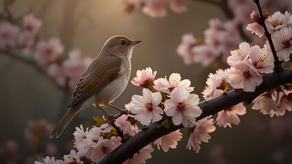 Fototapeta premium Bird with Delicate Pink Blossoms
