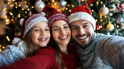 Happy Family Holiday Selfie by Christmas Tree