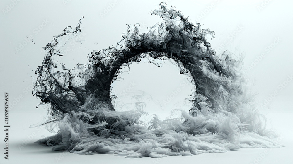 Poster dynamic swirl of smoke creates a mesmerizing circular form in an ethereal backdrop