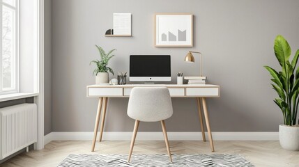 Stylish Minimalist Workspace Design with Natural Elements and Modern Touches