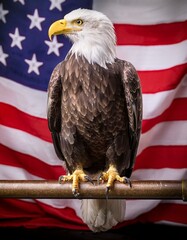 Naklejka premium ハクトウワシとアメリカの国旗（bald eagle and american flag） 