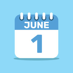 calendar june 1 blue color icon, paper planning design.