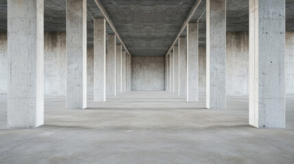 Obraz premium Spacious concrete interior with columns and minimalist design, perfect for modern settings.