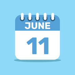 calendar june 11 blue color icon, paper planning design.