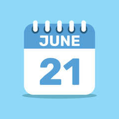 Fototapeta premium calendar june 21 blue color icon, paper planning design.