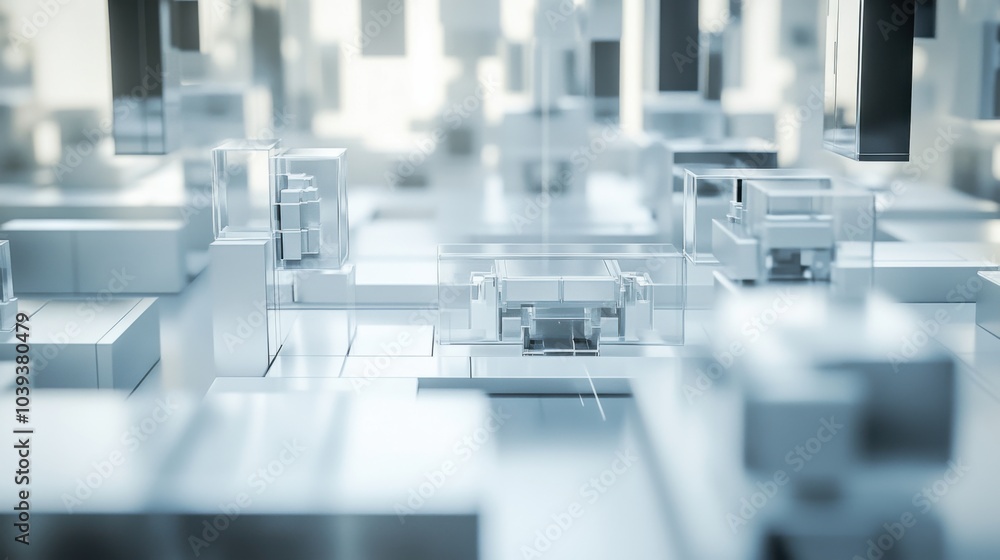 Poster A futuristic block-building scene with modular robotic blocks in a digital cityscape, Digital cityscape style, photo of
