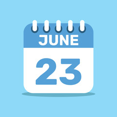 calendar june 23 blue color icon, paper planning design.