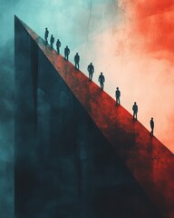 Leader Guiding Team Upward on Steep Incline