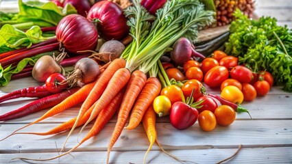 Fresh Harvested Vegetables on Wooden Table