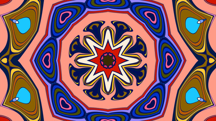 Abstract colorful psychedelic mandala kaleidoscope background pattern for a summer music festival
