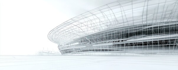 Holistic design of a contemporary sports stadium shown in a wireframe model.