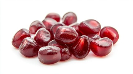 red pomegranate seeds on a white background