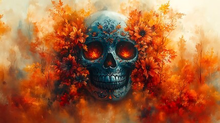 a skull with flowers around it

