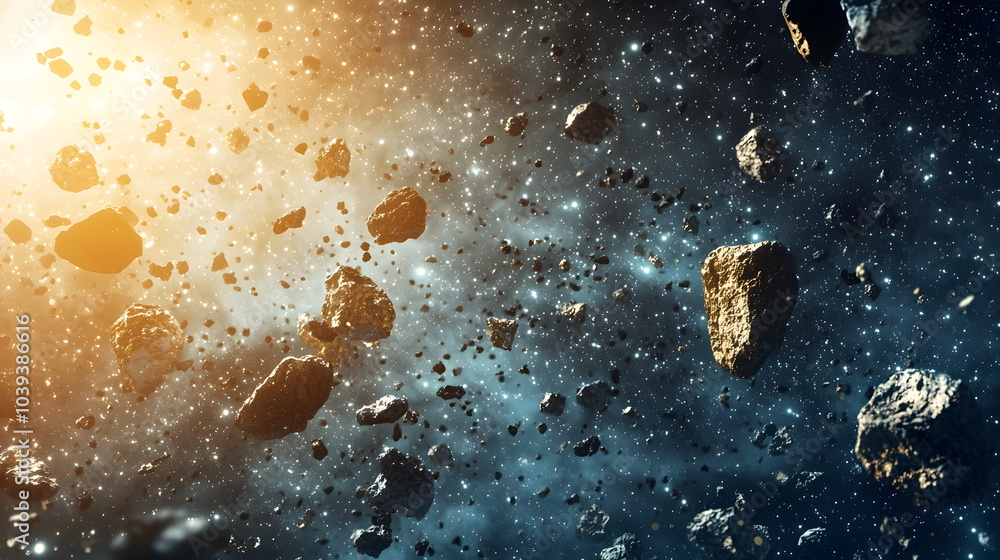 Poster exploring the majestic beauty of asteroids floating in outer space a journey through the cosmic debr