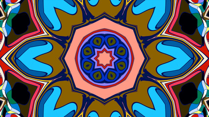 Abstract colorful psychedelic mandala kaleidoscope background pattern for a summer music festival
