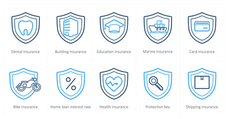 A set of 10 Insurance icons as dental insurance, building insurance, education insurance