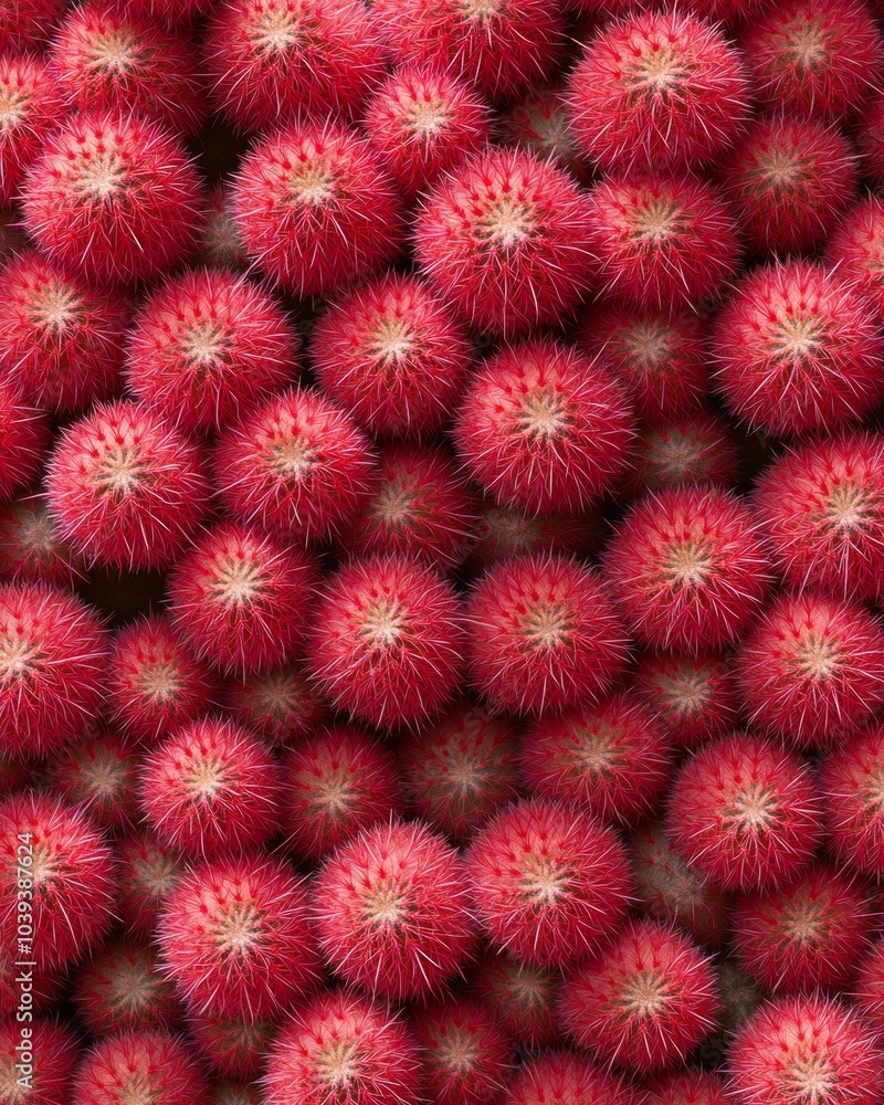 Poster Aerial View of Red Cactus Creating Symmetrical Geometric Pattern