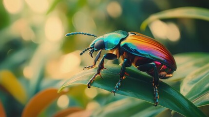 Fototapeta premium Colorful Beetle on a Leaf in Natural Habitat