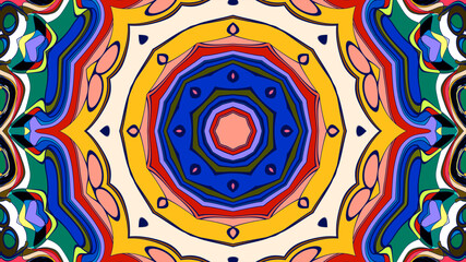 Abstract colorful psychedelic mandala kaleidoscope background pattern for a summer music festival
