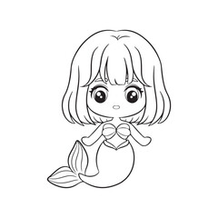 illustration art hand drawn cute little girl mermaid vector line art