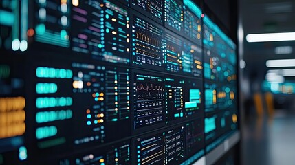 Close-up of digital screen displaying vibrant data visualization charts.