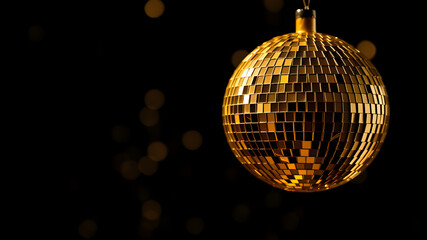 Obraz premium Small gold disco ball black background. Generative AI