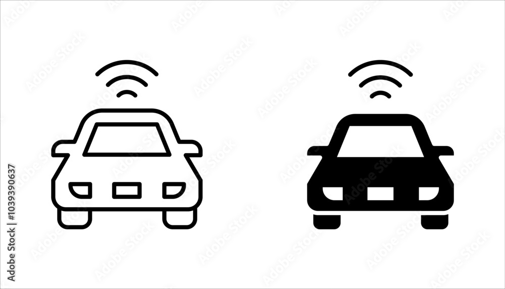 Poster smart car linear icon set. remote access to automobile control. internet of things. vector illustrat