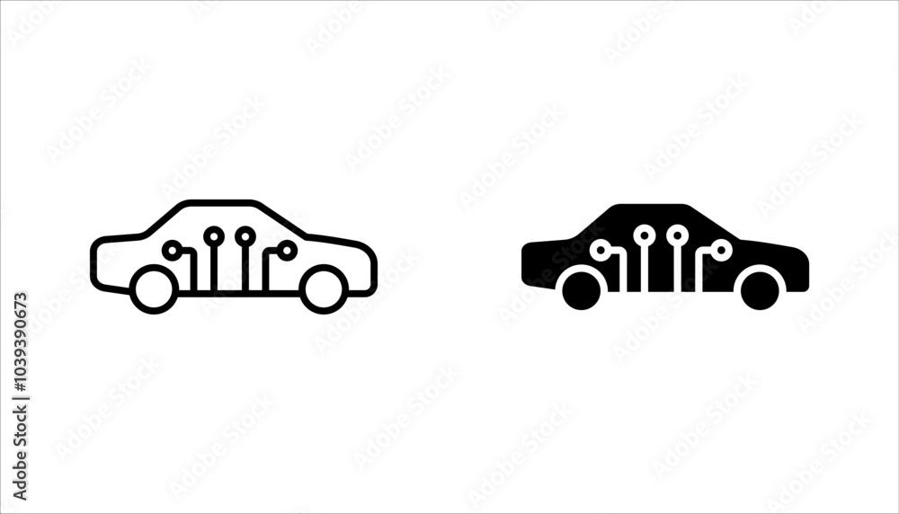 Poster smart car linear icon set. remote access to automobile control. internet of things. vector illustrat