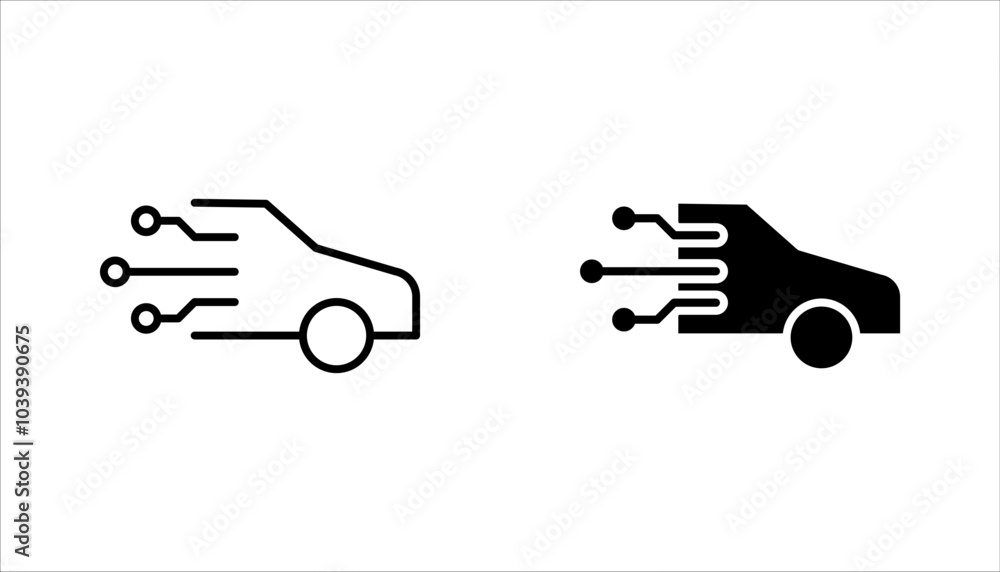 Poster smart car linear icon set. remote access to automobile control. internet of things. vector illustrat