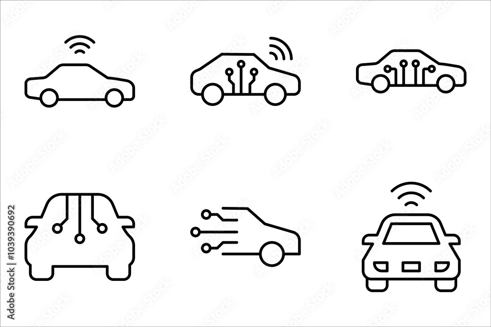 Poster smart car linear icon set. remote access to automobile control. internet of things. vector illustrat
