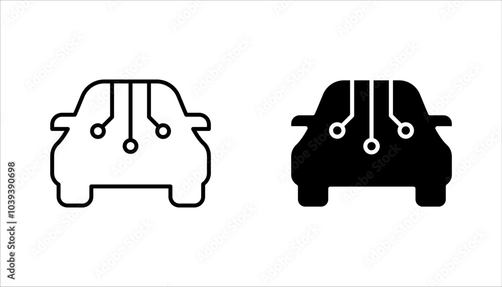 Poster smart car linear icon set. remote access to automobile control. internet of things. vector illustrat