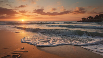 Fototapeta premium Calming Ocean Waves at Sunset