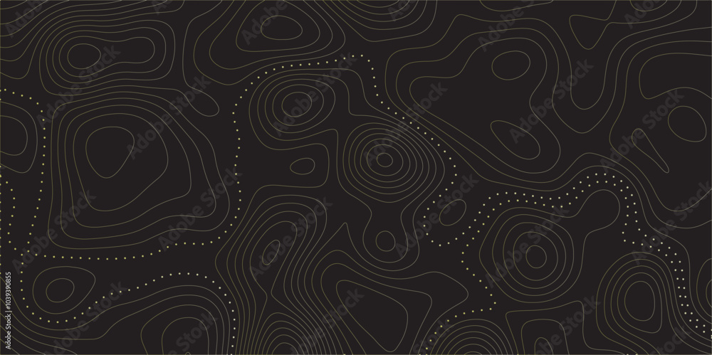 Poster Abstract black colorful gradient Topographic line map pattern background. Contour elevation topographic and textured Background Modern design with black background with topographic wavy Patte and dot	