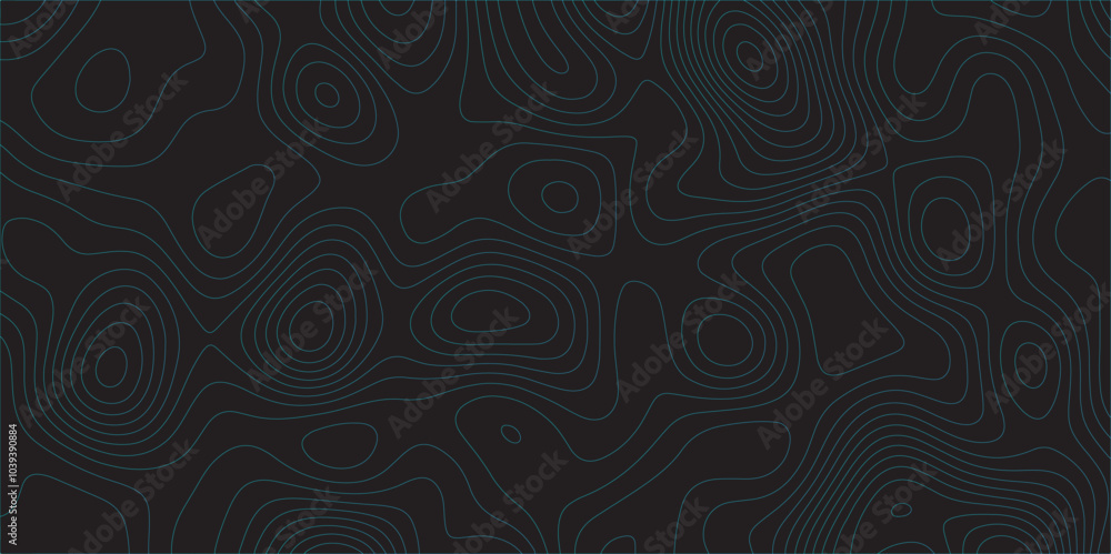Poster Abstract black colorful gradient Topographic line map pattern background. Contour elevation topographic and textured Background Modern design with black background with topographic wavy Patte and dot	