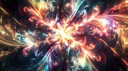 Fototapeta premium A burst of abstract fractal patterns with vibrant, interlocking shapes, intricate and energetic