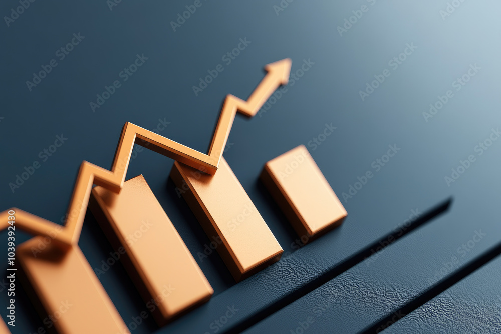 Poster dynamic financial growth visualization, showcasing an abstract uptrend line graph in a three-dimensi