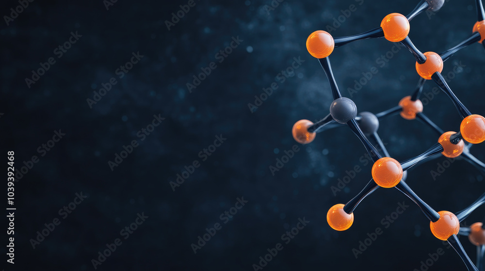 Poster glowing molecular network, intricate abstract design featuring luminous nodes interconnected against