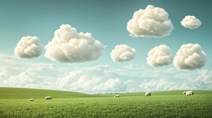 Fototapeta premium Sheep Clouds Over Countryside