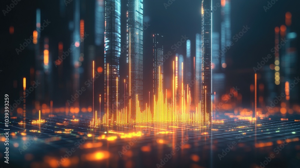Poster abstract cityscape with colorful light patterns