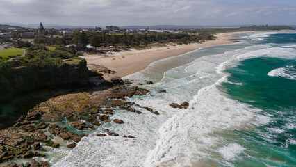 Caves beach  experiences windy conditions near Swansea in New South Wales.