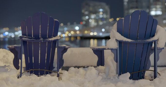 snow park with a city scape skyline in the background 