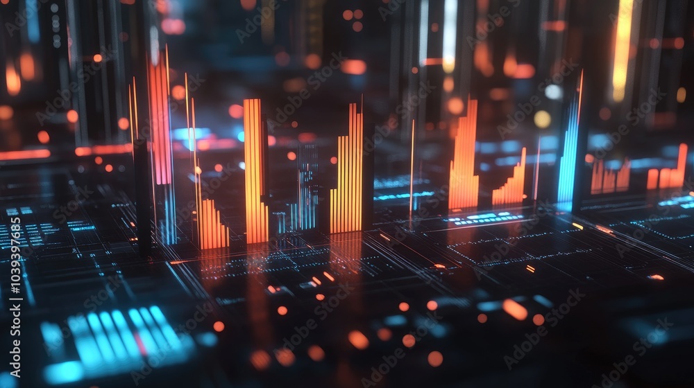 Poster abstract data visualization with glowing bars