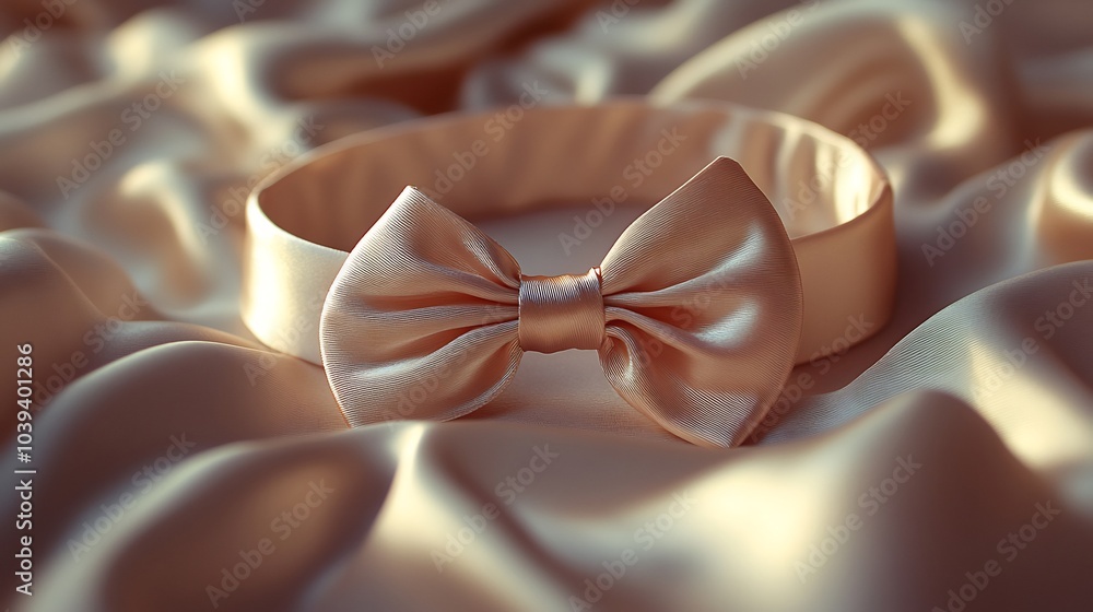 Poster classic satin choker with a bow tie detail isolated on a soft minimalistic background showcasing its
