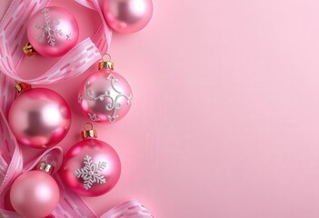 Fototapeta premium pink christmas balls on snow