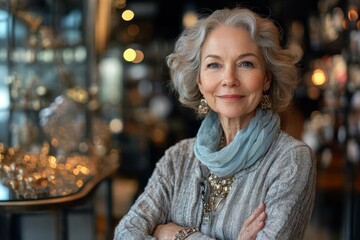 Portrait of confident senior female jeweler, Generative AI