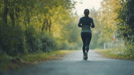 Obraz premium 2408 46.A woman pauses on a running path, clutching her knee after feeling a sharp pain, with the surrounding track and trees fading into the background.