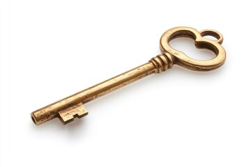 A Tarnished Brass Skeleton Key Isolated on White