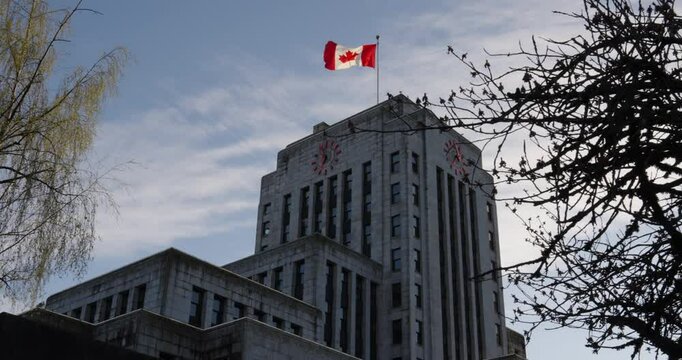 Canadian flag on the city hall building