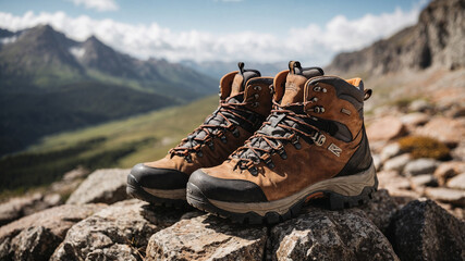 hiking boots in the mountains